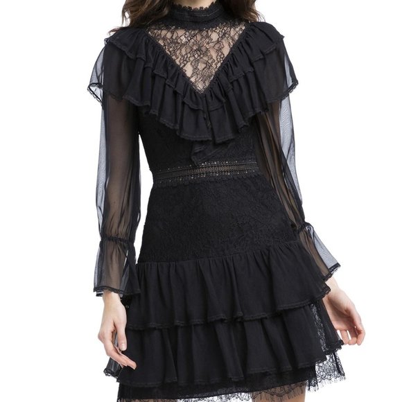 Alice + Olivia Dresses & Skirts - ALICE + OLIVIA Clea Ruffle Sheer Lace Tiered Dress